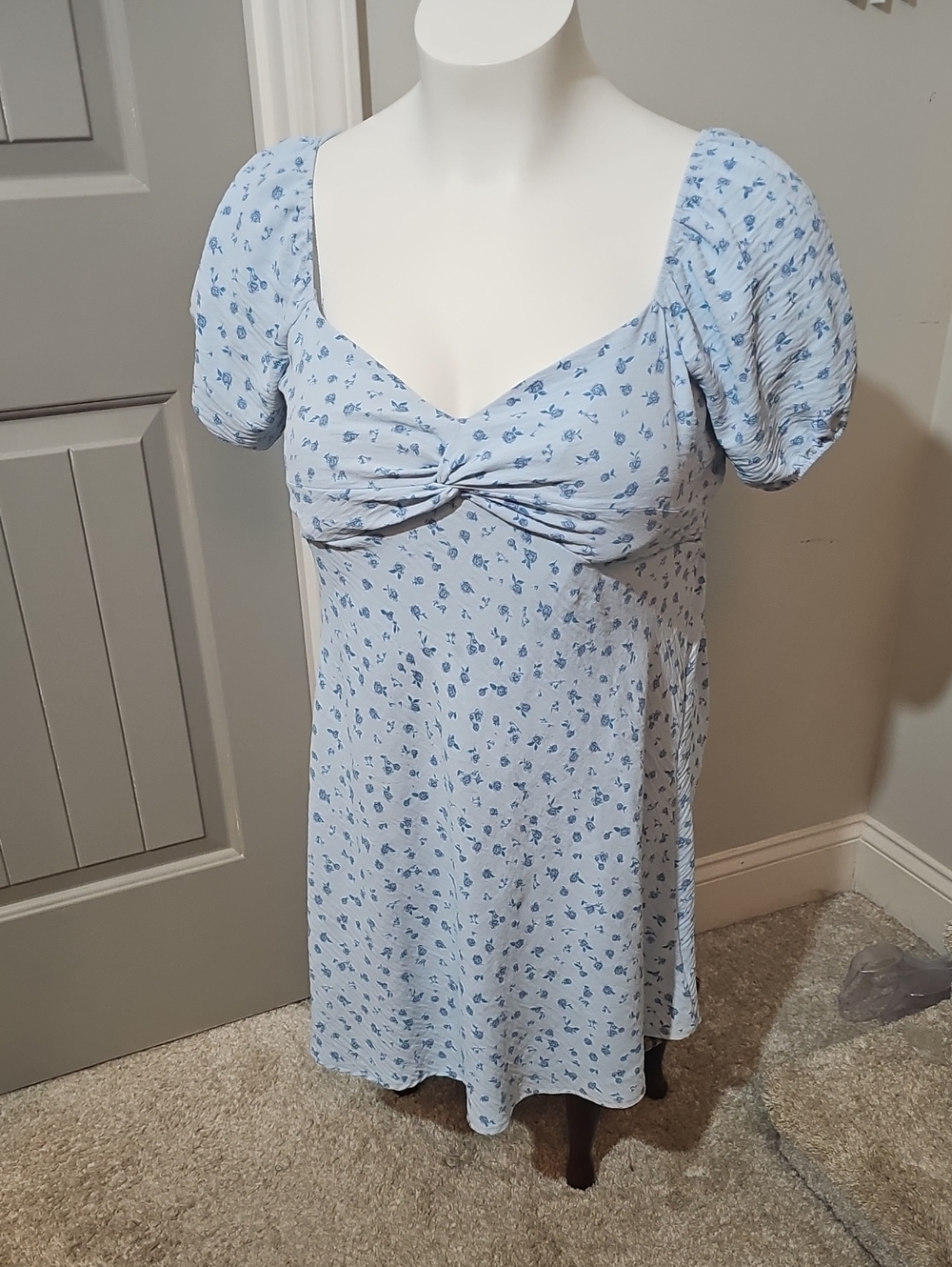 No Boundaries Pale Blue Floral Twist-Front Midi Dress